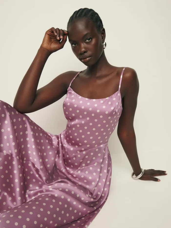 Reformation Dresses Mattea Silk Dress Mauve Dot 8211 Women