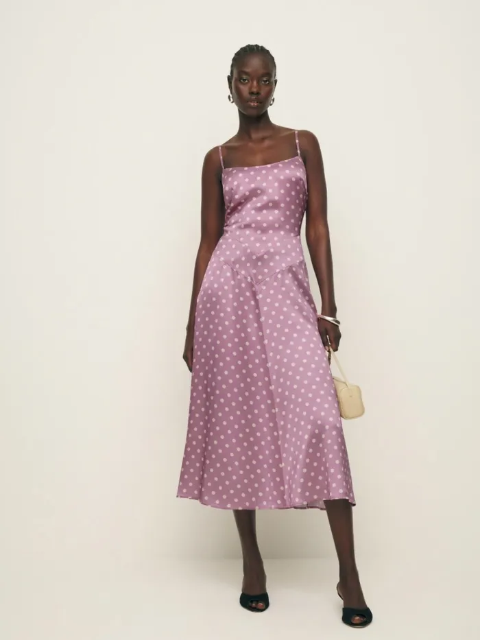 Reformation Dresses Mattea Silk Dress Mauve Dot 8211 Women Reformation Dresses Mattea Silk Dress Mauve Dot 8211 Women