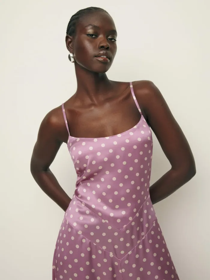 Reformation Dresses Mattea Silk Dress Mauve Dot 8211 Women Reformation Dresses Mattea Silk Dress Mauve Dot 8211 Women