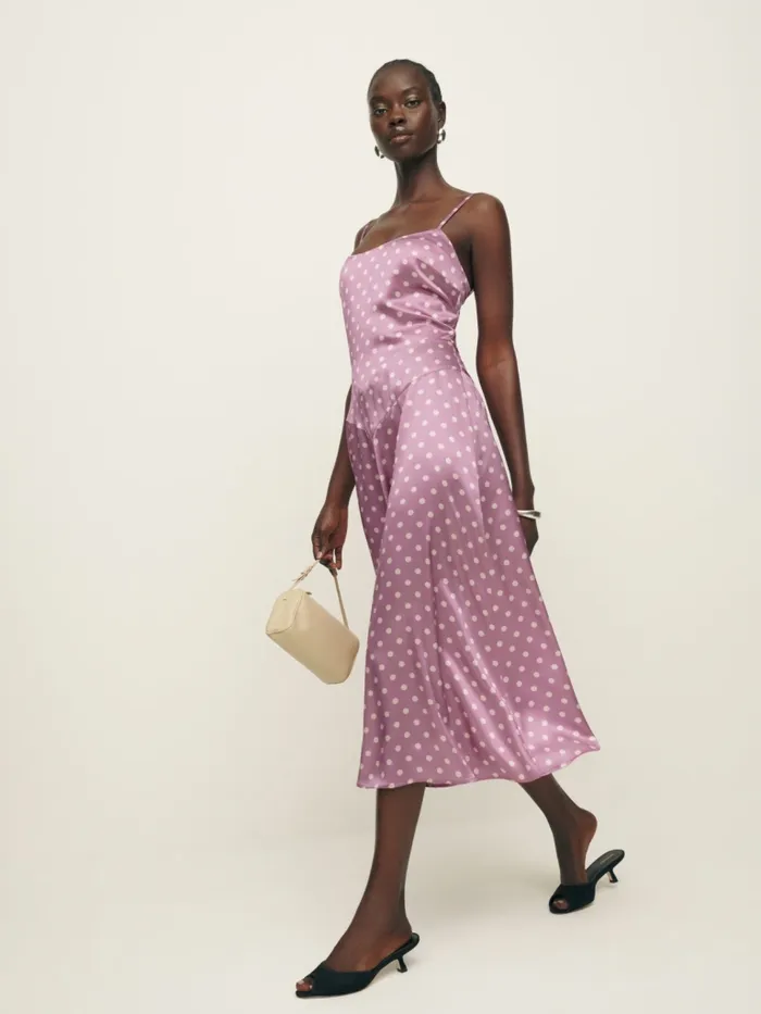 Reformation Dresses Mattea Silk Dress Mauve Dot 8211 Women Reformation Dresses Mattea Silk Dress Mauve Dot 8211 Women