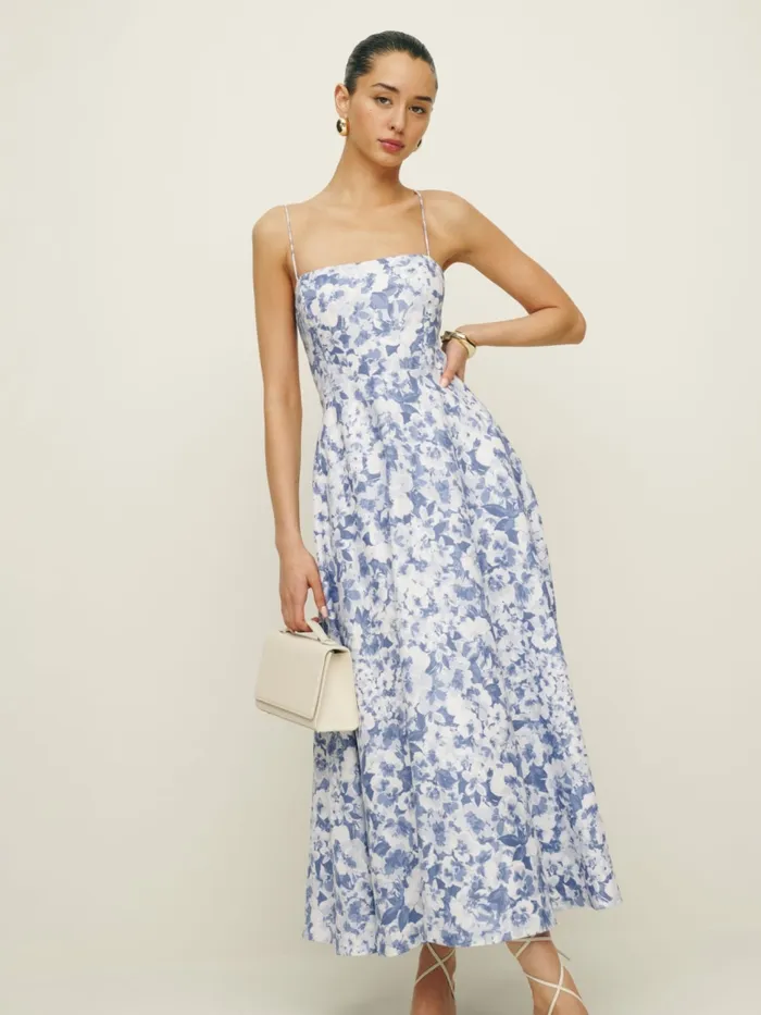 Reformation Dresses Monette Linen Dress Larkspur 8211 Women
