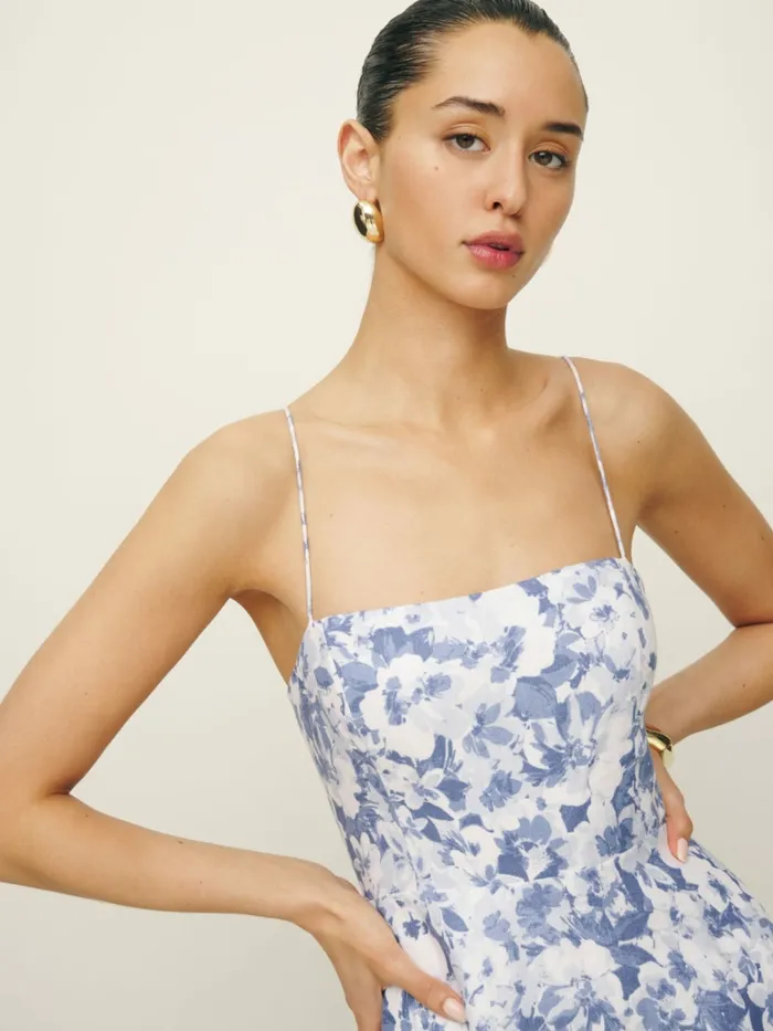 Reformation Dresses Monette Linen Dress Larkspur 8211 Women Reformation Dresses Monette Linen Dress Larkspur 8211 Women