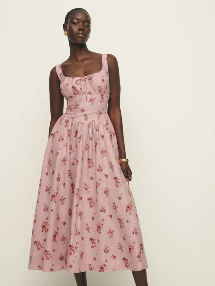 Reformation Dresses Petites Balia Linen Dress Tea Time 8211 Women