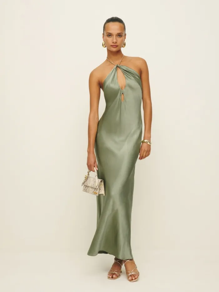 Reformation Dresses Petites Yesenia Silk Dress Artichoke 8211 Women