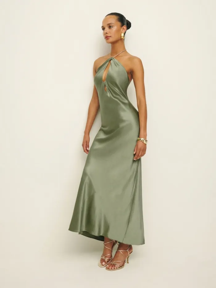 Reformation Dresses Petites Yesenia Silk Dress Artichoke 8211 Women