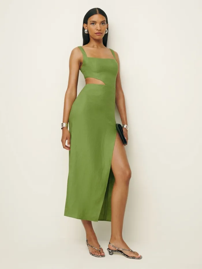 Reformation Dresses Satori Linen Dress Avocado 8211 Women