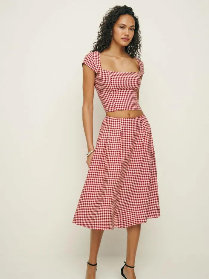 Reformation Dresses Savannah Linen Two Piece Tomato Check 8211 Women Reformation Dresses Savannah Linen Two Piece Tomato Check 8211 Women