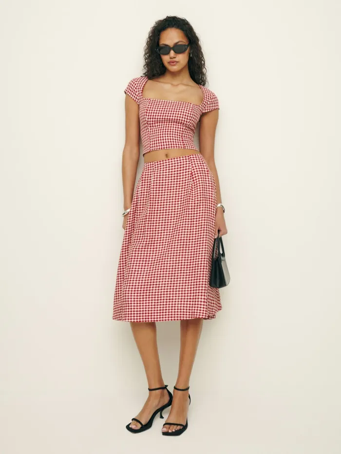 Reformation Dresses Savannah Linen Two Piece Tomato Check 8211 Women Reformation Dresses Savannah Linen Two Piece Tomato Check 8211 Women