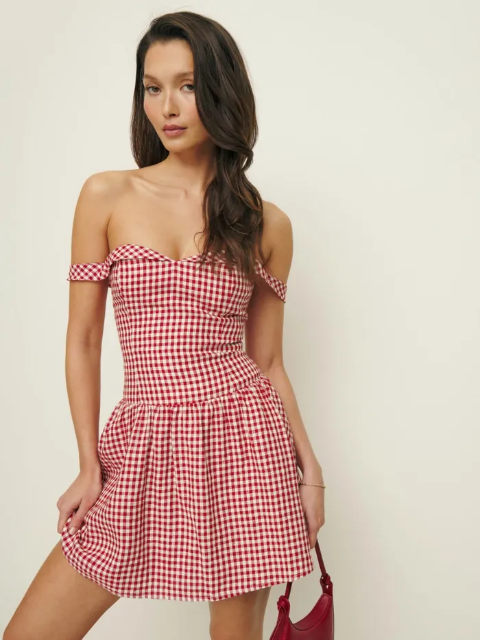 Reformation Dresses Sora Linen Dress Tomato Check 8211 Women