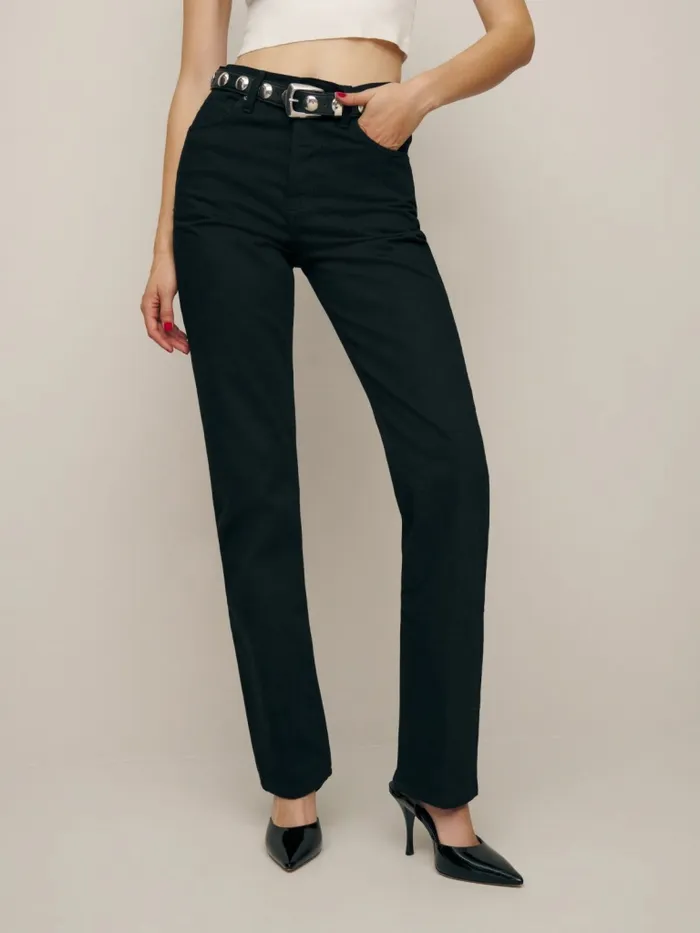 Reformation Jeans Rowe Mid Rise Relaxed Straight Jeans Black 8211 Women