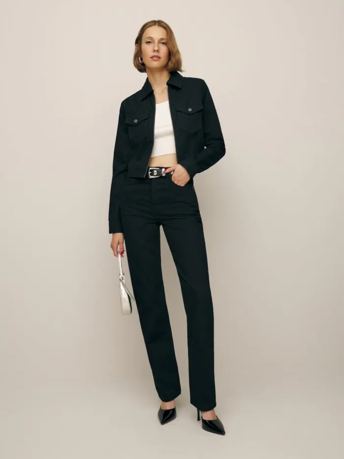 Reformation Jeans Rowe Mid Rise Relaxed Straight Jeans Black 8211 Women