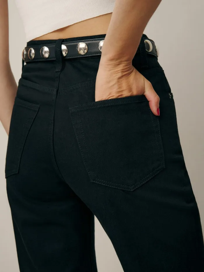 Reformation Jeans Rowe Mid Rise Relaxed Straight Jeans Black 8211 Women