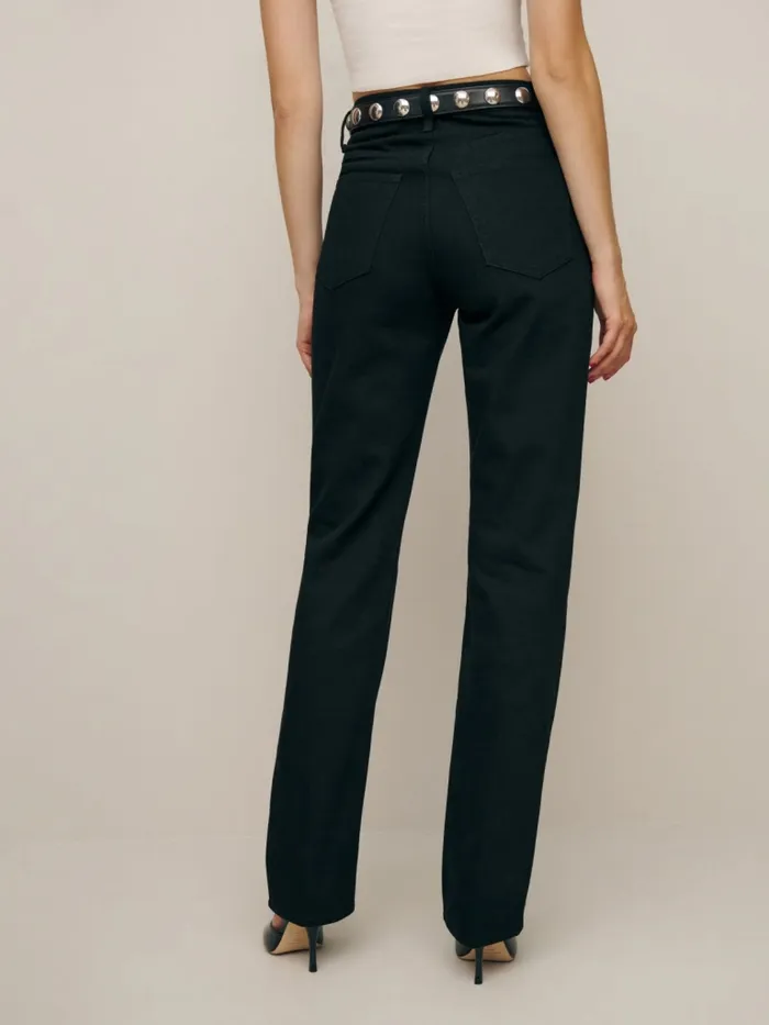 Reformation Jeans Rowe Mid Rise Relaxed Straight Jeans Black 8211 Women