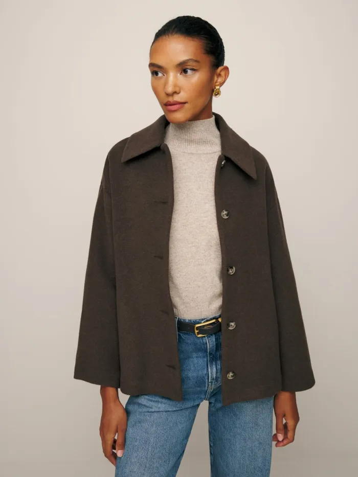 Reformation Outerwear Rocky Oversized Shirt Jacket Nutella 8211 Women