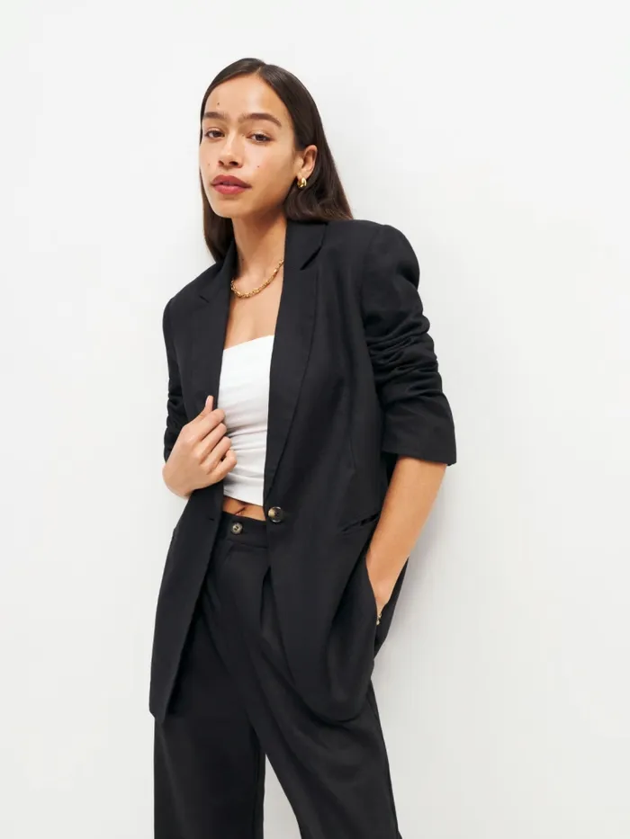 Reformation Outerwear The Classic Relaxed Linen Blazer Black 8211 Women
