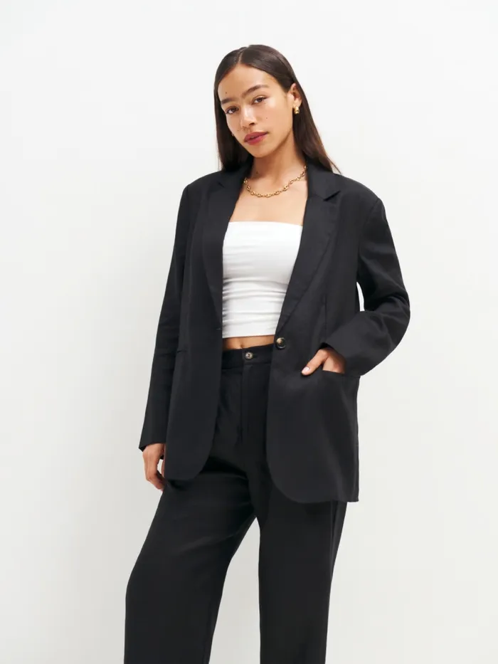 Reformation Outerwear The Classic Relaxed Linen Blazer Black 8211 Women Reformation Outerwear The Classic Relaxed Linen Blazer Black 8211 Women