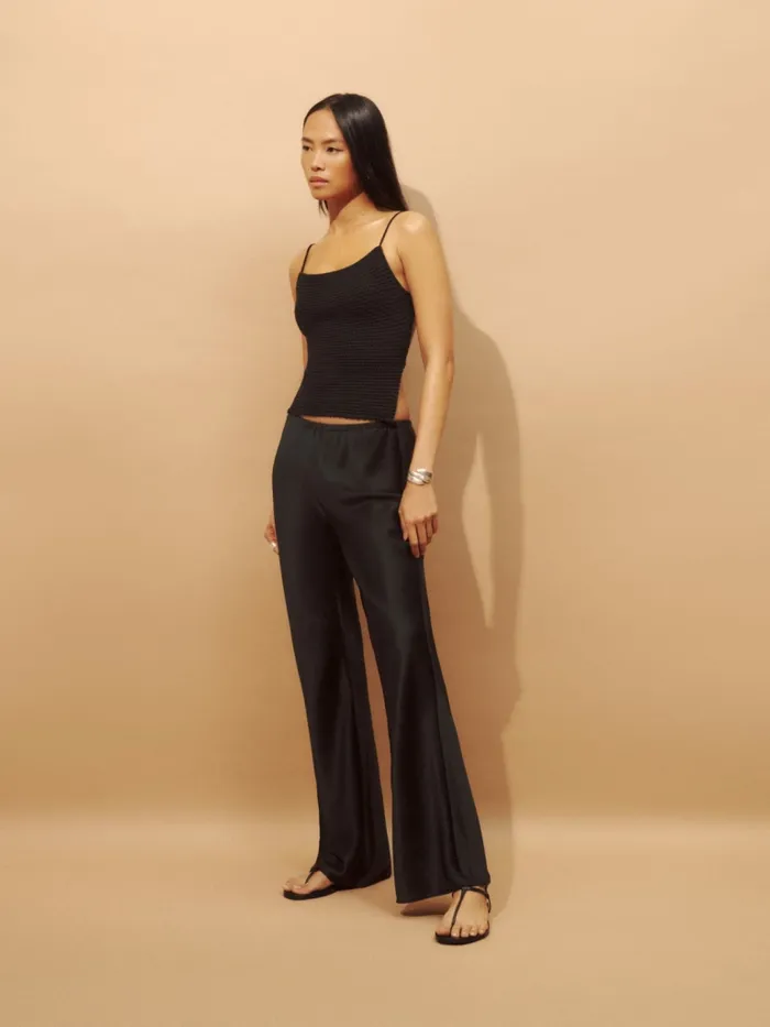 Reformation Pants Gale Satin Mid Rise Bias Pant Black 8211 Women