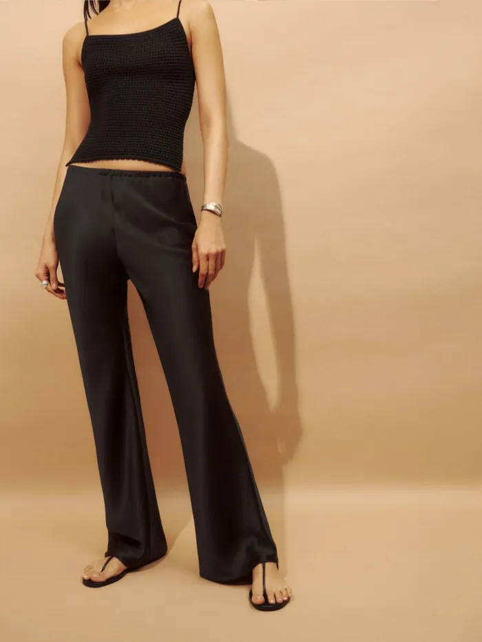 Reformation Pants Gale Satin Mid Rise Bias Pant Black 8211 Women