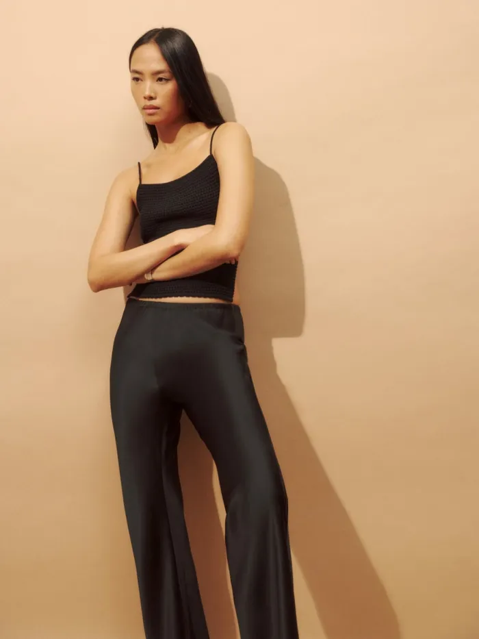 Reformation Pants Gale Satin Mid Rise Bias Pant Black 8211 Women
