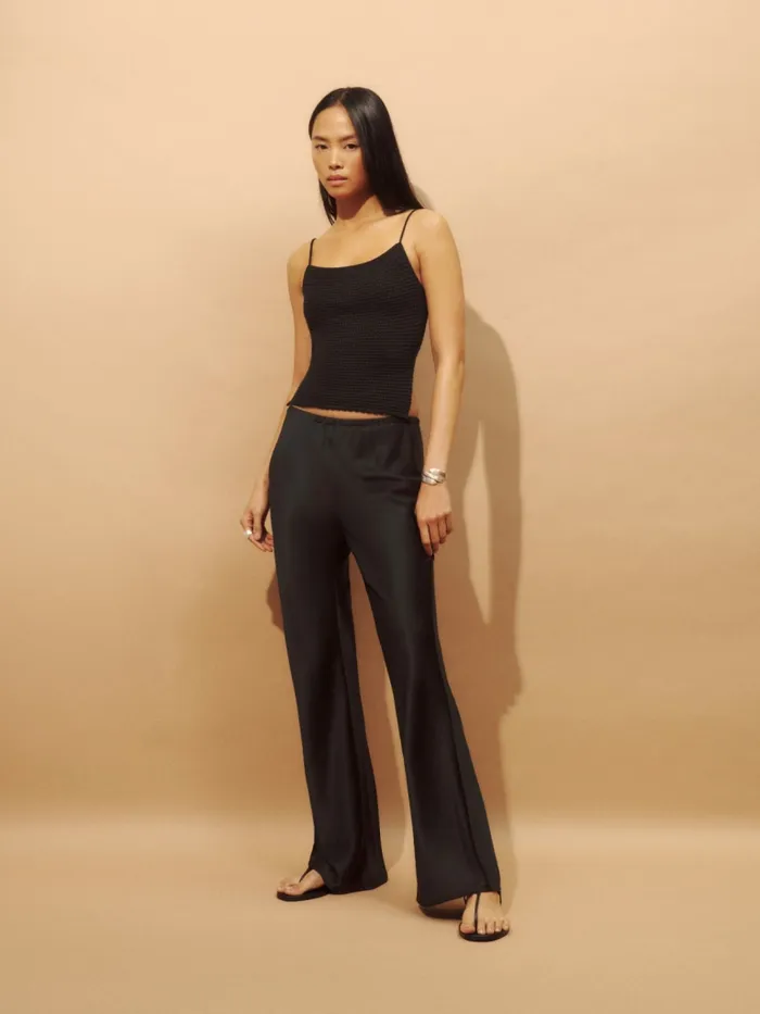 Reformation Pants Gale Satin Mid Rise Bias Pant Black 8211 Women