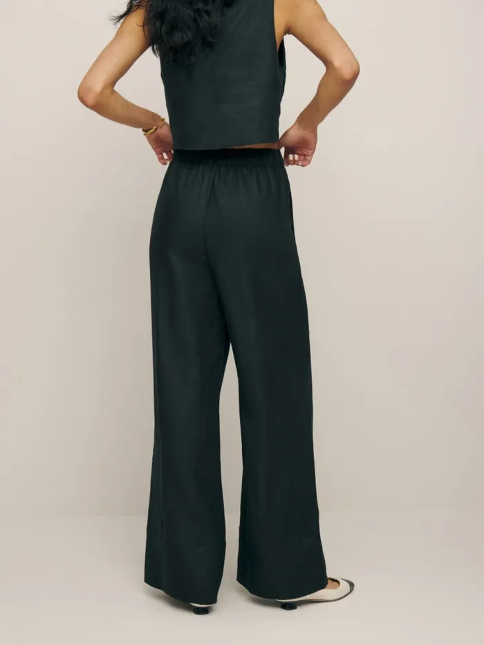 Reformation Pants Petites Fernando Wide Leg Linen Pant Black 8211 Women