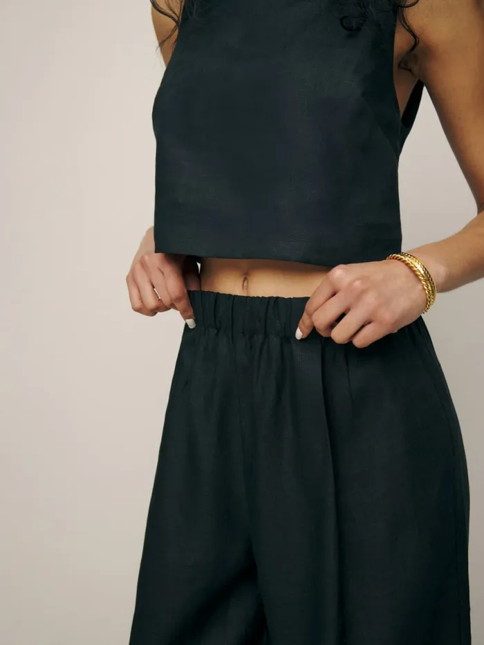 Reformation Pants Petites Fernando Wide Leg Linen Pant Black 8211 Women