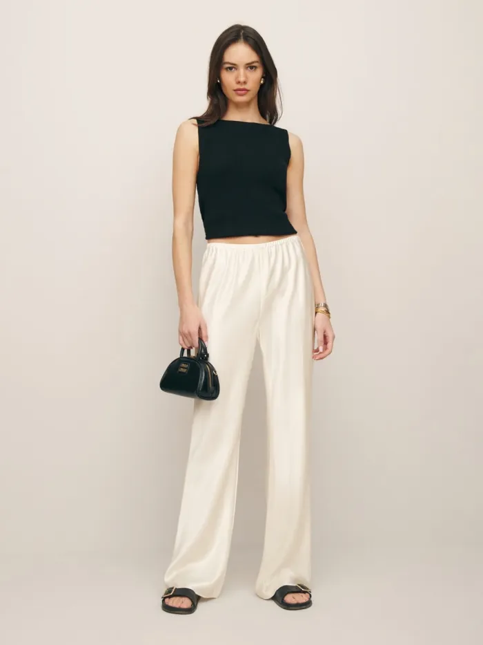 Reformation Pants Petites Gale Satin Mid Rise Bias Pant Fior Di Latte 8211 Women