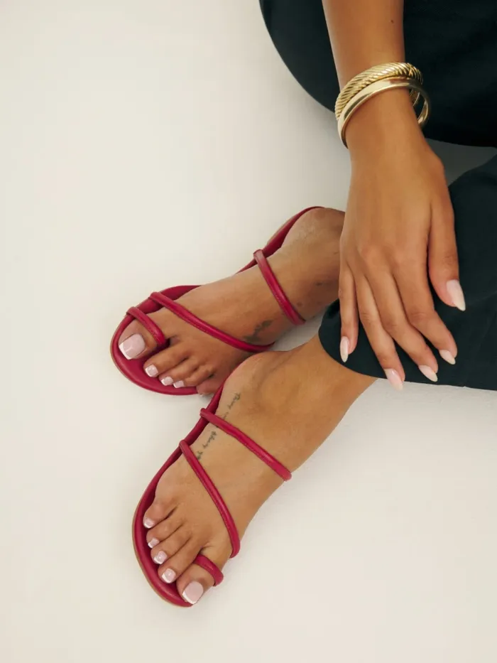 Reformation Sandals Ludo Toe Ring Strappy Flat Sandal Scarlet 8211 Women