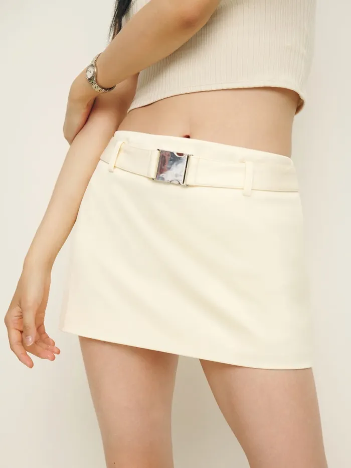 Reformation Skirts Carla Low Waist Belted Satin Skirt Sugar 8211 Women
