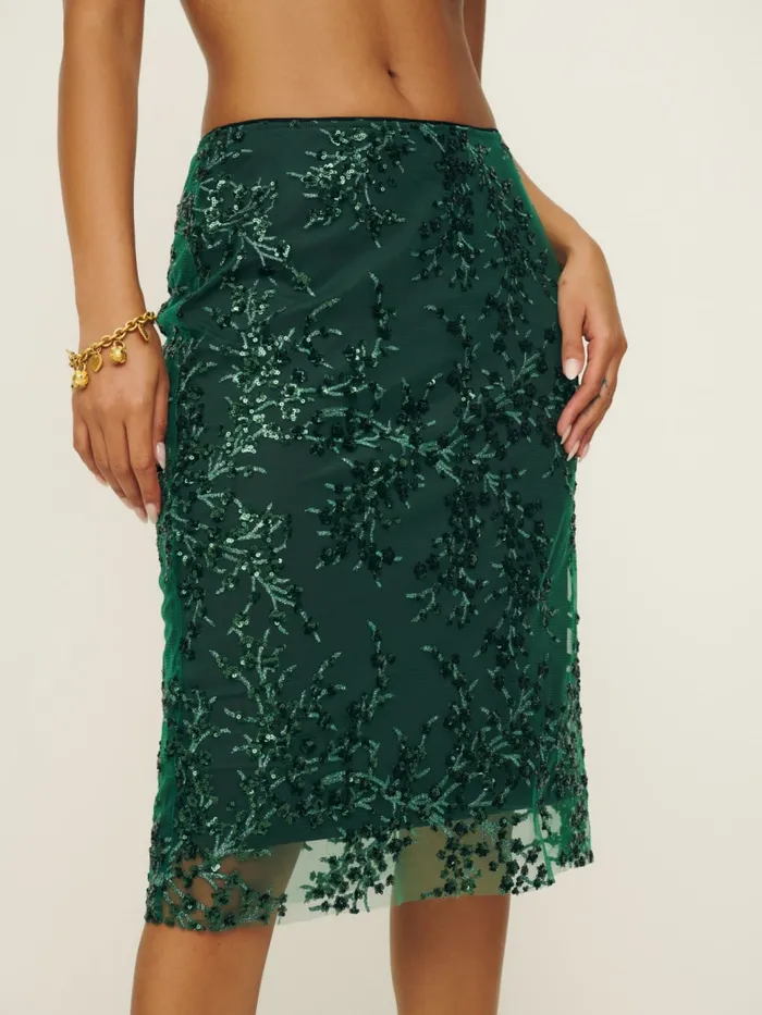Reformation Skirts Petites Blanca Skirt Black Green Embellished 8211 Women