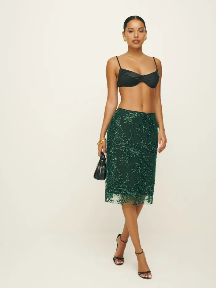 Reformation Skirts Petites Blanca Skirt Black Green Embellished 8211 Women