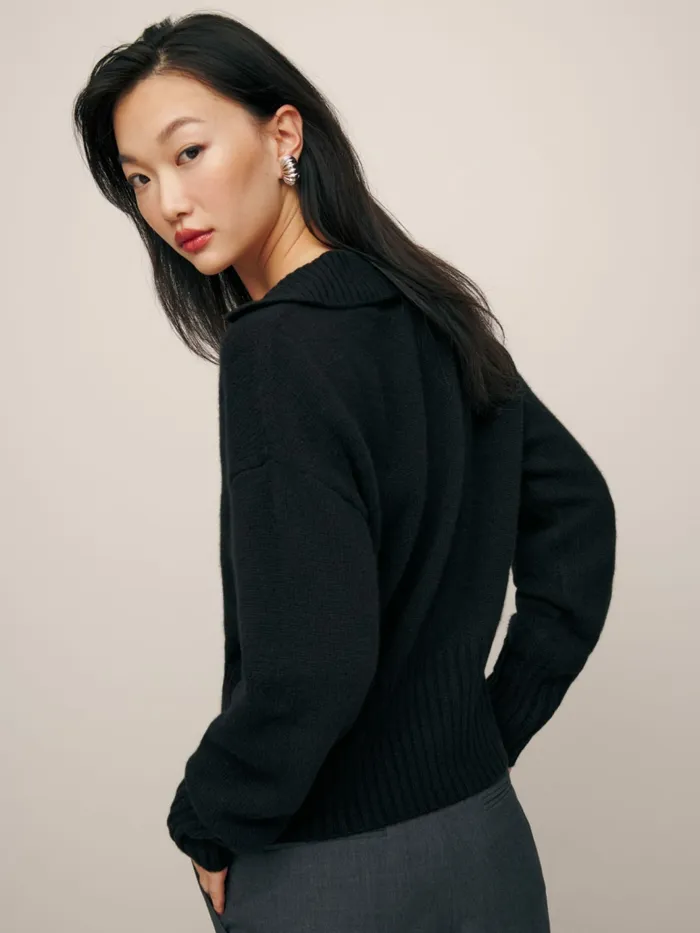 Reformation Sweaters Beckie Cashmere Collared Sweater Black 8211 Women