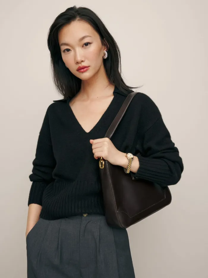 Reformation Sweaters Beckie Cashmere Collared Sweater Black 8211 Women