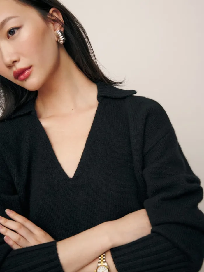Reformation Sweaters Beckie Cashmere Collared Sweater Black 8211 Women