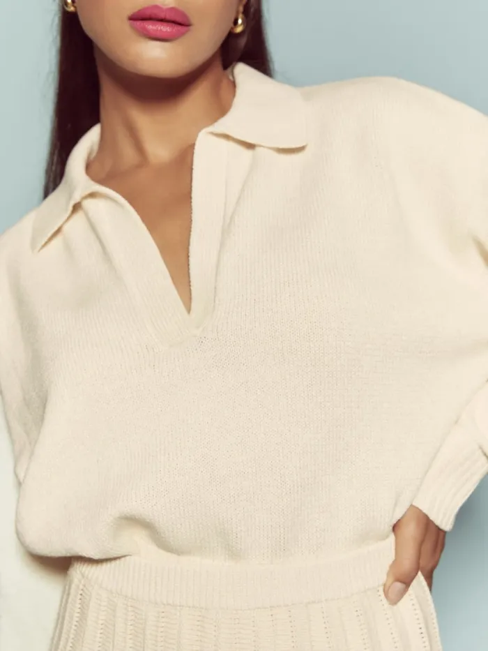 Reformation Sweaters Francesco Cotton Polo Sweater Gossamer 8211 Women Reformation Sweaters Francesco Cotton Polo Sweater Gossamer 8211 Women