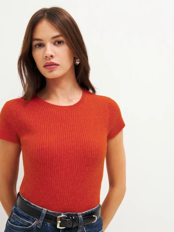 Reformation Sweaters Teo Cashmere Short Sleeve Sweater Tikka 8211 Women