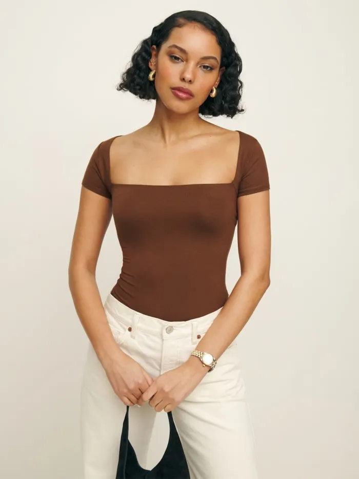 Reformation Tops Bardot Knit Top Chestnut 8211 Women