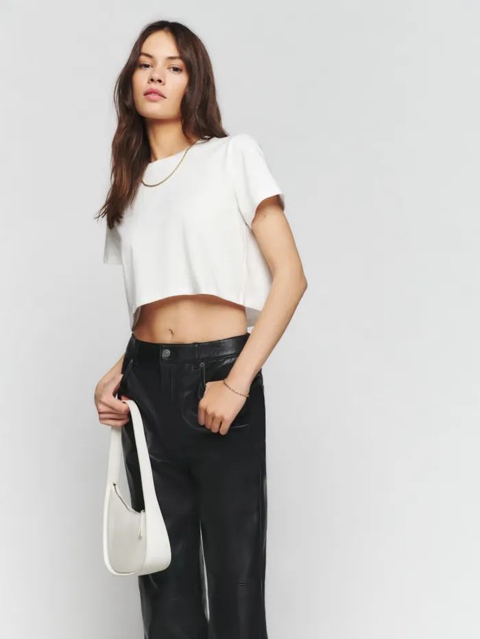 Reformation Tops Cropped Classic Crew Tee White 8211 Women