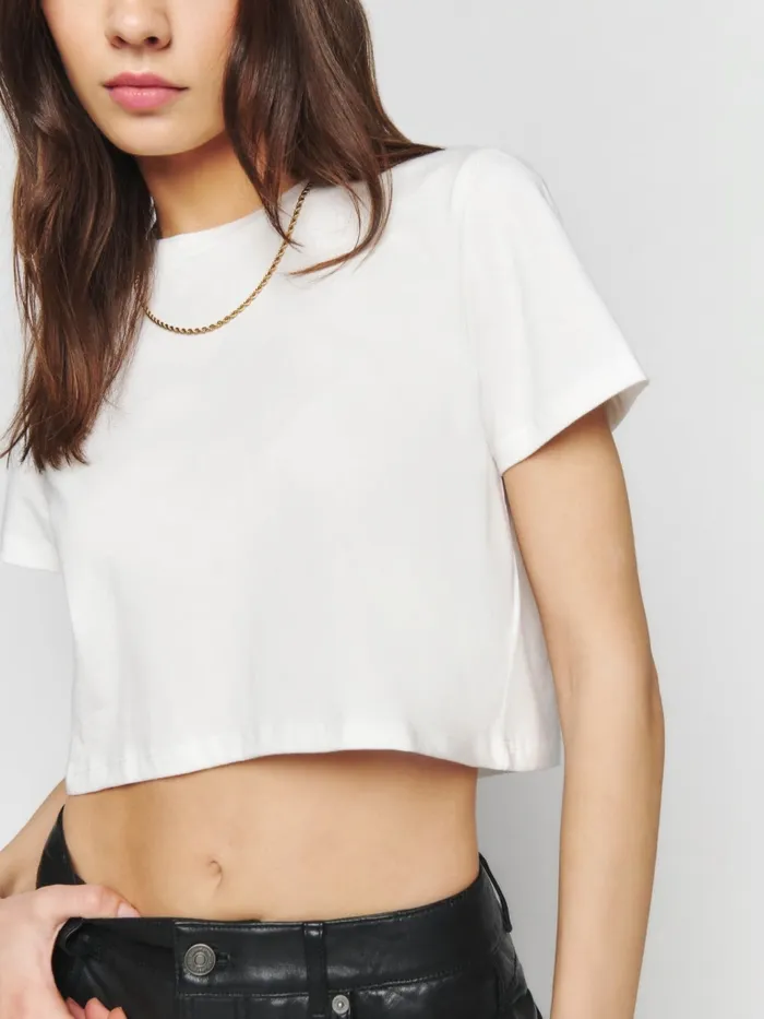 Reformation Tops Cropped Classic Crew Tee White 8211 Women