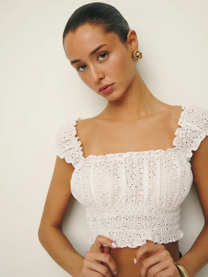 Reformation Tops Emberly Top White Eyelet 8211 Women