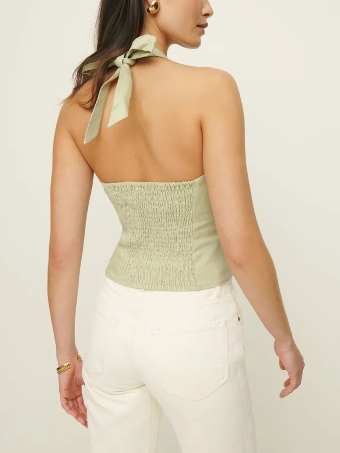 Reformation Tops Malika Linen Top Dried Herbs 8211 Women Reformation Tops Malika Linen Top Dried Herbs 8211 Women
