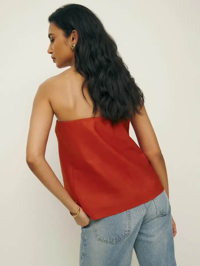 Reformation Tops Mollie Linen Top Blood Orange 8211 Women