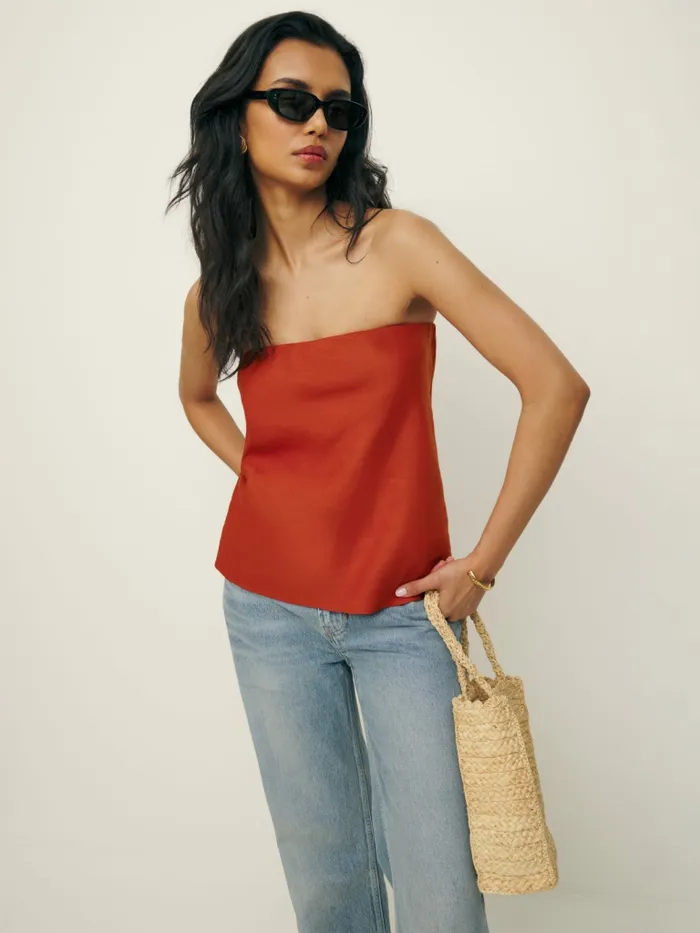 Reformation Tops Mollie Linen Top Blood Orange 8211 Women