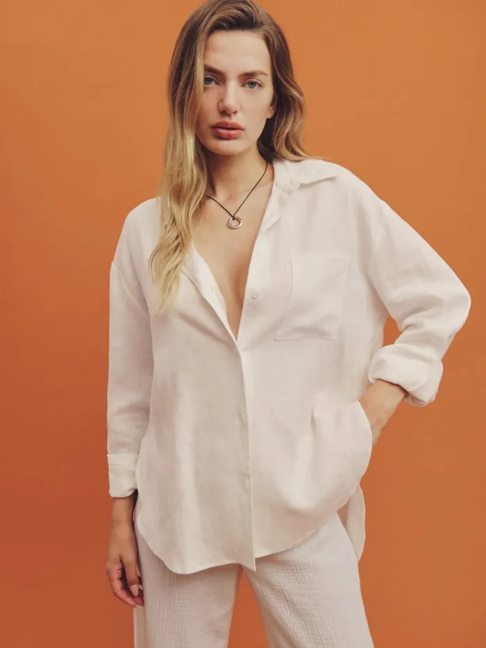 Reformation Tops Will Oversized Linen Shirt White 8211 Women