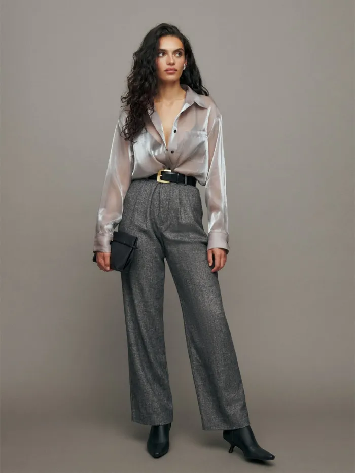Reformation Tops Will Oversized Sheer Shirt Silver 8211 Women Reformation Tops Will Oversized Sheer Shirt Silver 8211 Women