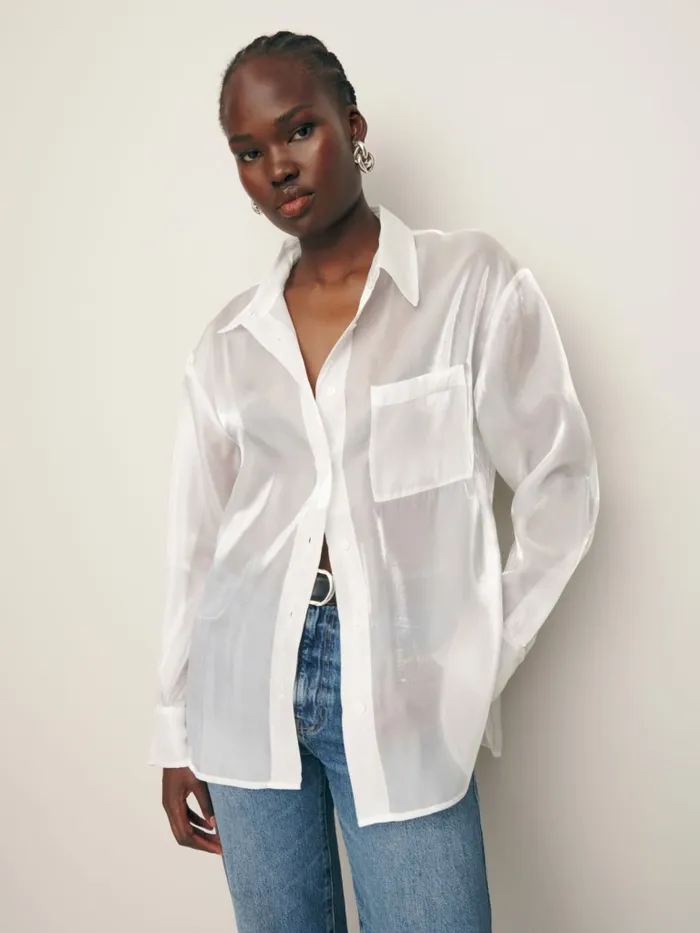 Reformation Tops Will Oversized Sheer Shirt White 8211 Women