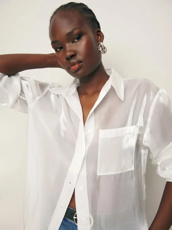 Reformation Tops Will Oversized Sheer Shirt White 8211 Women Reformation Tops Will Oversized Sheer Shirt White 8211 Women