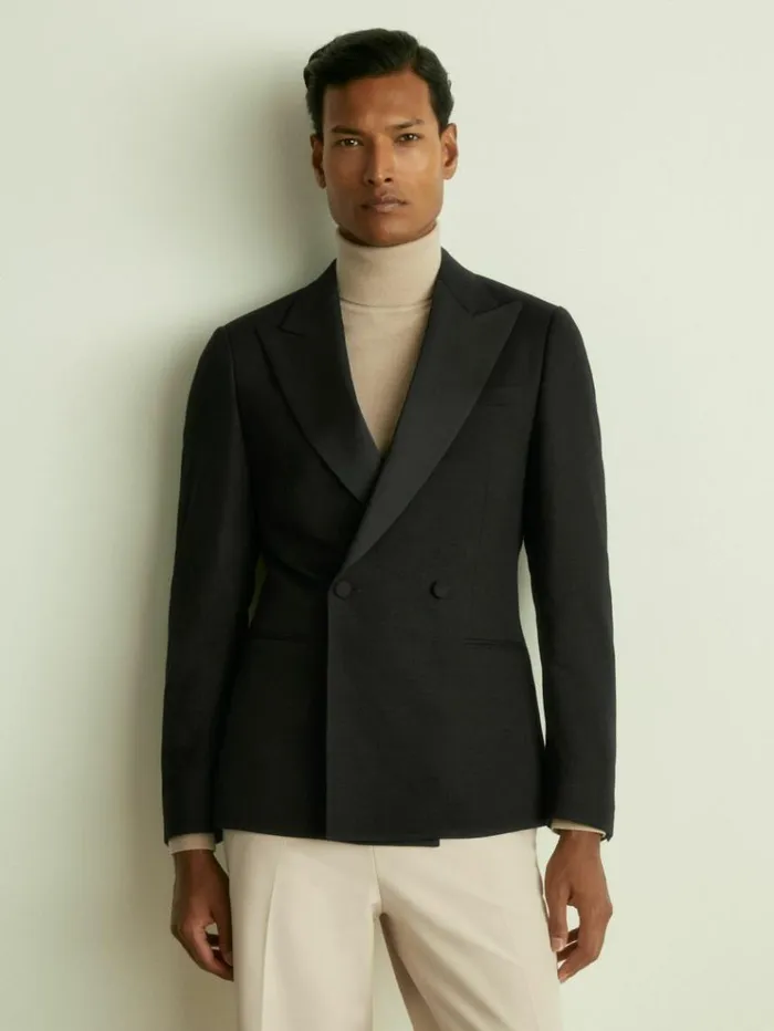REISS Coats and Jackets Men DoubleBreasted Hopsack Tuxedo Jacket Black