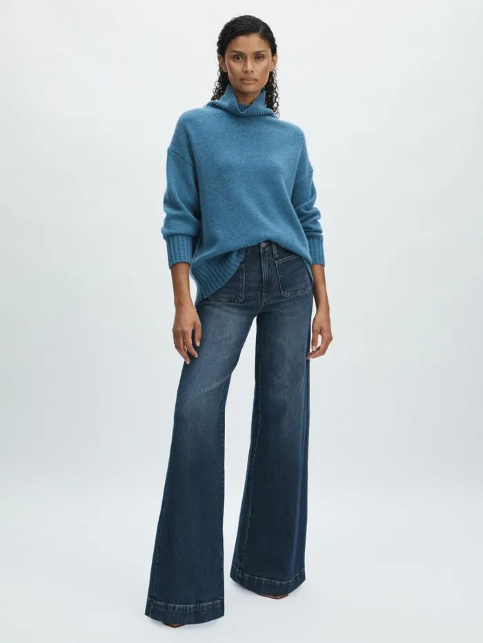 REISS Denim Women Good American HighRise Palazzo Jeans Indigo