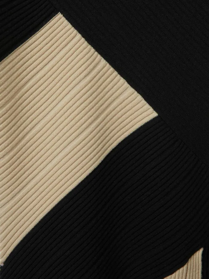 REISS Dresses Children Knitted Colourblock Asymmetric Dress Blackecru